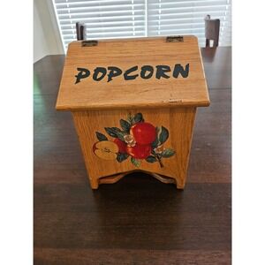 Unbranded Popcorn Bin Kitchen Decor Brown Wood Vintage Apple Graphic Wall Mount